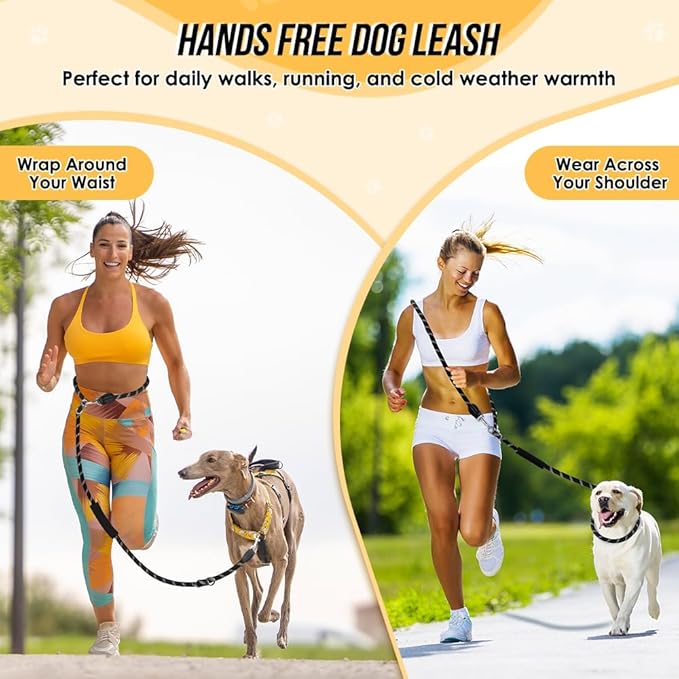 Lukovee Hands Free Dog Leash, 10FT Adjustable Training Lead 1/2 Inch Nylon Heavy Duty Lead No Pull for Large Medium Dogs, Tangle Free Reflective Waist-Leash for Walking Running, Black