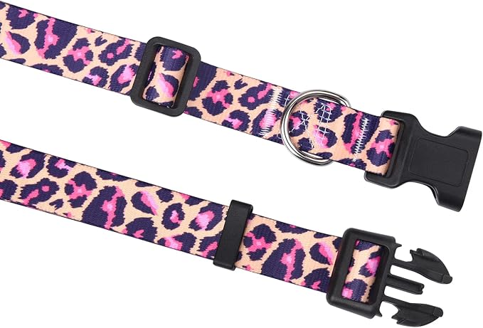 Mihqy Dog Collar and Leash Set with Bohemia Floral Tribal Geometric Patterns - Soft Ethnic Style Collar Adjustable for Small Medium Large Dogs(Pink Leopard Set,XS)