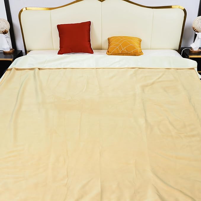 Ahinahwap Waterproof Blanket for Bed, 80"x90" Leak-Proof Design, Reversible & Washable King Size Waterproof Blanket, Large Water Resistant Blankets, Reusable (Warm Yellow/Warm White)