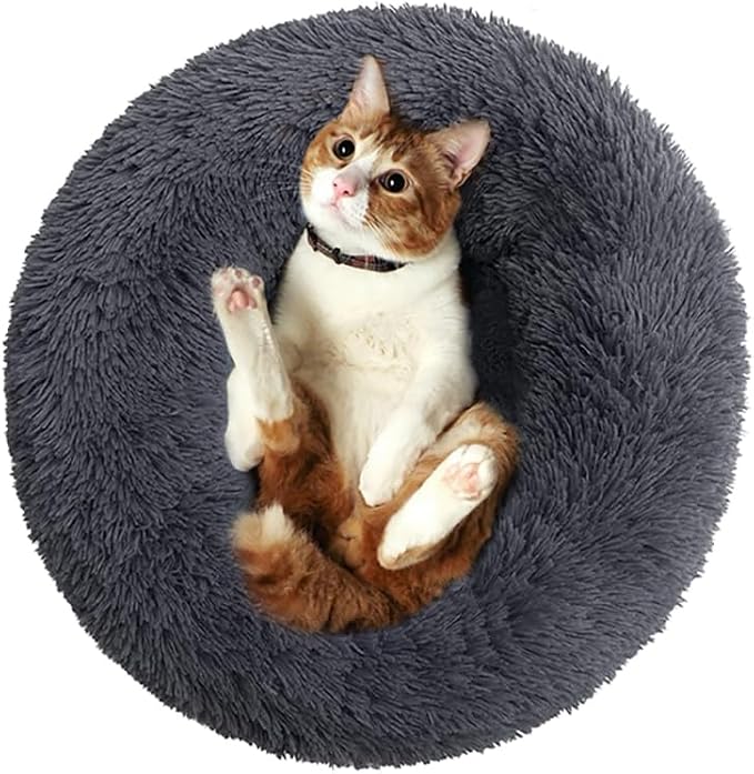 Large Cat Bed Round Dog Bed Warm Pet Beds Large Rabbit Pillow Calming Donut Ferret Beds Pillow Pet Kitten Bed Suit for 8KG Pet