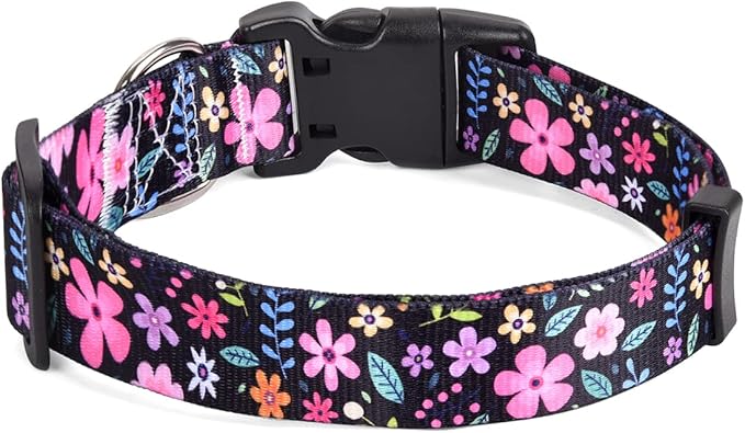 Mihqy Dog Collar with Bohemia Floral Tribal Geometric Patterns - Soft Ethnic Style Collar Adjustable for Small Medium Large Dogs(Floral,XS)