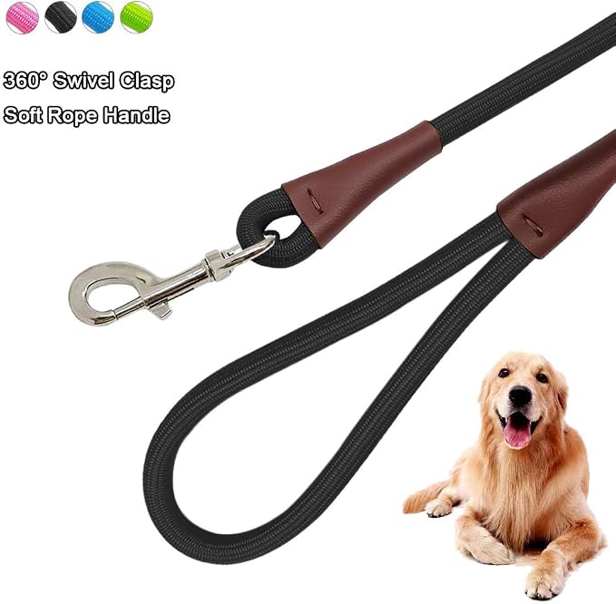 BTINESFUL Short Dog Leash- 2FT Strong Nylon Black Traffic Leash- No Pull Rope Lead for Medium Large Dogs Training Walking (Black,1/2" x 24 inch)