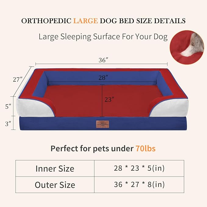 Comfort Expression Orthopedic Dog Bed for Large Dogs 36x27 Inch, Waterproof Egg Crate Foam Large Pet Bed with Bolsters, Dog Couch with Washable Cover & Non-Slip Bottom, American Flag 2