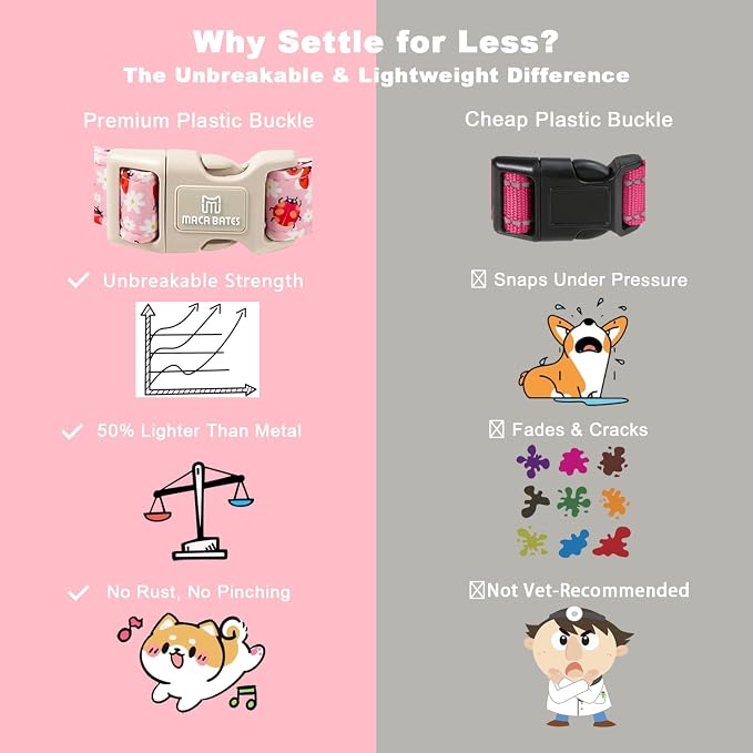 Maca Bates Spring Pink Basic Dog Collar with Ladybug Charm for Extra Large Girl Boy Dogs, Ladybugs Pattern,Pretty Adjustable Durable Soft Collars Gift for Male Female Puppy