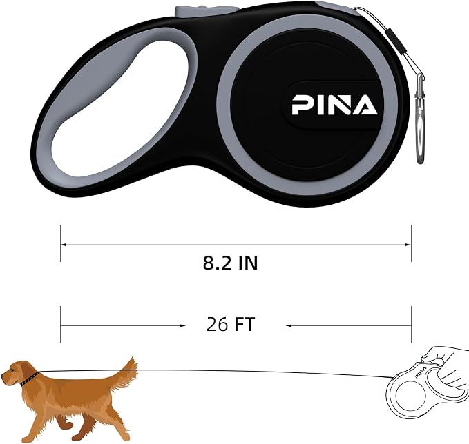 PINA Retractable Dog Leash, 26ft Dog Leash for Small Medium Large Dogs Up to 110lbs, 360° Tangle-Free Strong Reflective Nylon Tape, with Anti-Slip Handle, One-Handed Brake, Lock - 2PACK