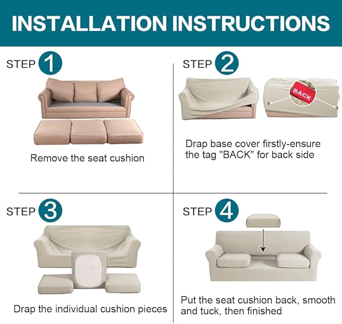 Turquoize 4 Piece Sofa Covers for 3 Cushion Couch Sofa Slipcover Soft Couch Cover for Dogs-Washable Sofa Furniture Covers with 3 Individual Cushion Covers (3 Cushion Sofa, Island Fossi)