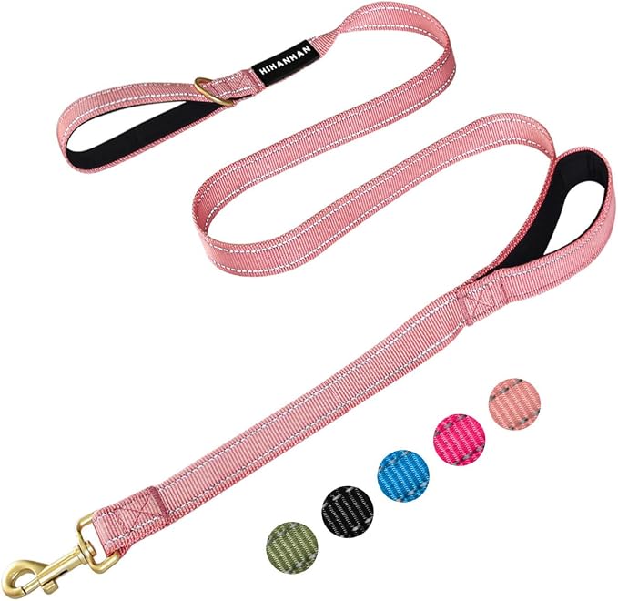 Reflective Dog Leash with Double Handle, Dog Leash 4 FT Long, Supports Medium and Large Dogs, Heavy Duty for Walking, Running, and Training, Pink