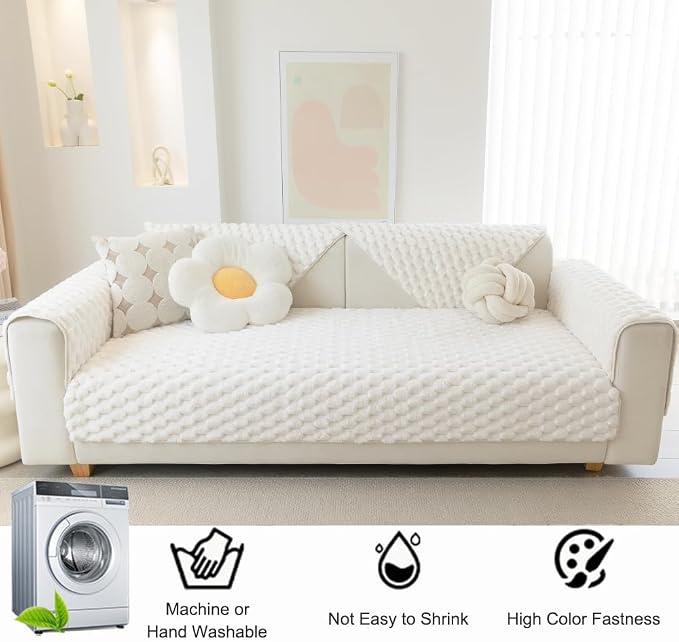 Awjcsv Couch Cover for Dogs Washable, Waterproof Couch Covers for 3 Cushion Couch Sofa Pet Friendly, Soft and Anti Slip (White, 1pc/36"x 71")
