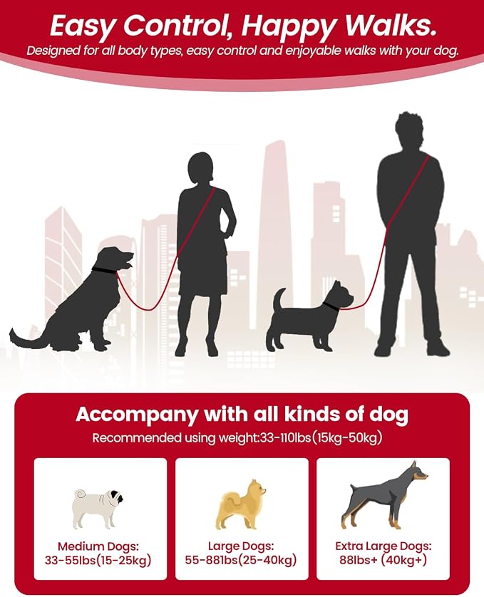 Hands Free Dog Leash, 5.1-8.9Ft Crossbody Long Leash, Waist Dog Belt for Small & Medium Dogs, City Walking & Running Outdoor Hiking &Travel etc. (Black)