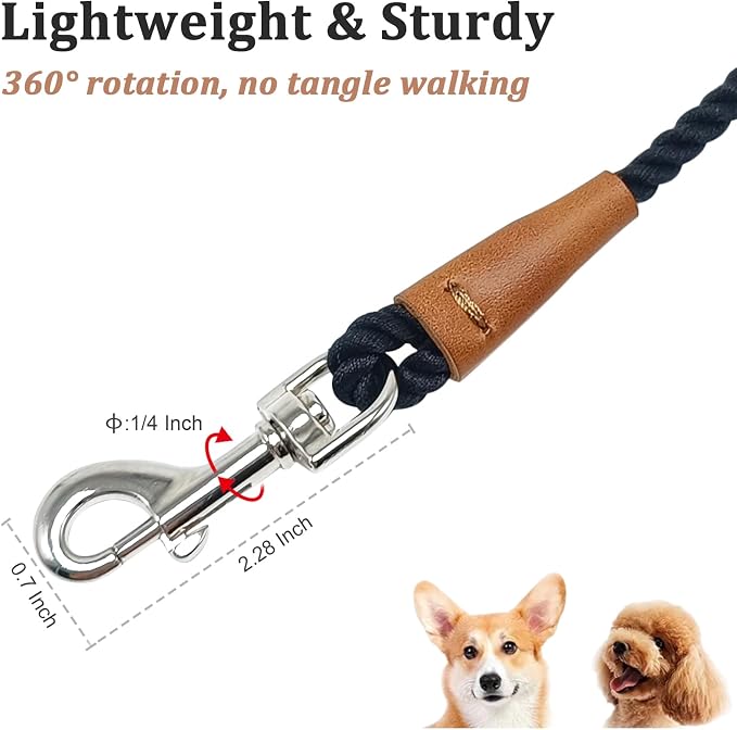 5FT Puppy Leash for Small Dogs, 1/5" Lightweight & Soft Cotton Braided Rope Dog Leash for Cats/Tiny Breed Pets Walking Training, Black