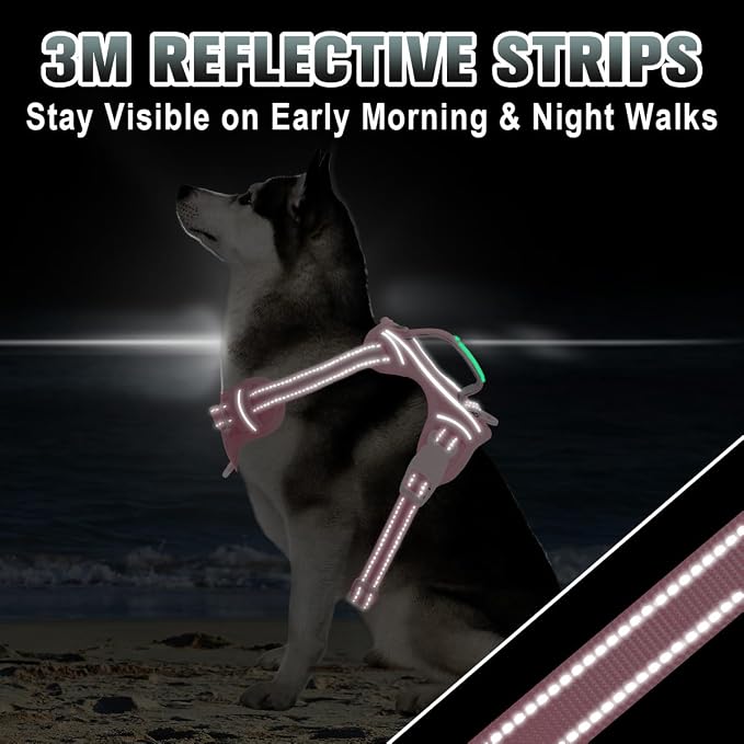 BARKBAY No Pull Dog Harness Large Reflective Dog Harness with Front Clip and Easy Control Handle for Walking Training Running with ID tag Pocket(Baby Pink,M)