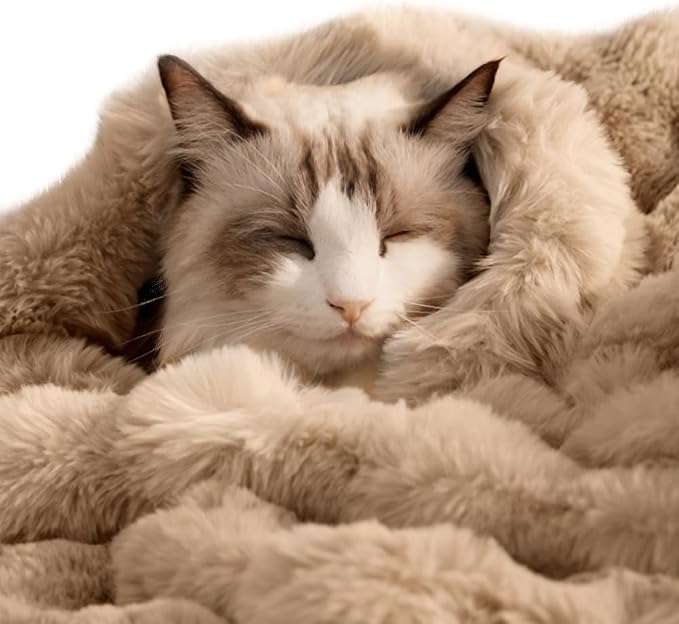 SOMAHE Cat Blanket, Reversible Sherpa & Bubble Fleece Pet Throw, Ultra-Soft Plush for Indoor Cats, Machine Washable, Anti-Static, Warm & Cozy, 22"×18" Inch Coffee