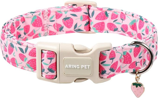 ARING PET Strawberry Dog Collar, Cute Spring Summer Pink Puppy Pet Collars for Small Medium Large Female Girl Dogs-S