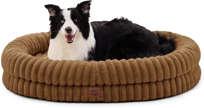 ChiXnuggle Orthopedic Dog Bed for XL Dogs, Waterproof Faux Rabbit Fur Dog Couch with Egg Crate Foam Support and Washable Removable Cover, Bolster Pet Sofa with Non-Slip Bottom, 41x30x7, Brown