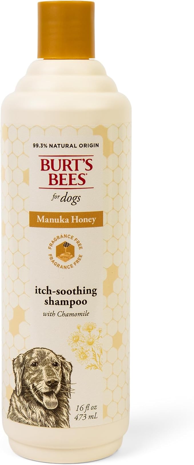 BURT'S BEES FOR PETS Itch Relief Shampoo for Dogs, Manuka Honey & Chamomile, Soothes Itchy Skin, pH Balanced for Dogs & Puppies, Will Not Wash Off Flea Treatments, Fragrance-Free, 16 Fl Oz