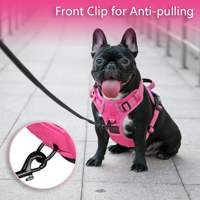 PoyPet No Pull Dog Harness, No Choke Reflective Dog Vest, Adjustable Pet Harnesses with Easy Control Padded Handle for Small Medium Large Dogs(Pink Matching Trim,M)