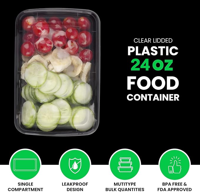 WGCC Meal Prep Containers, Food Storage Containers with Lids, To Go Containers, BPA Free, Stackable, 24oz, Microwave/Dishwasher/Freezer Safe