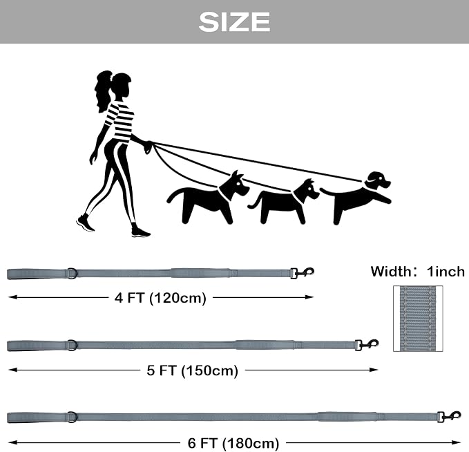 Joytale Dog Leash Heavy Duty for Large Dogs that Pull, Double Handle for Traffic Control, Double-Sided Reflective Leashes for Large Medium Dogs Night Safety, 6FT, Gray