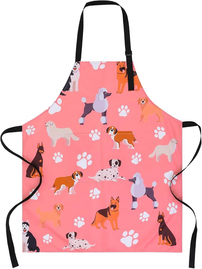 Dog Grooming Waterproof Apron with 2 Pockets, Cute Animals Puppy Dog Pets Apron