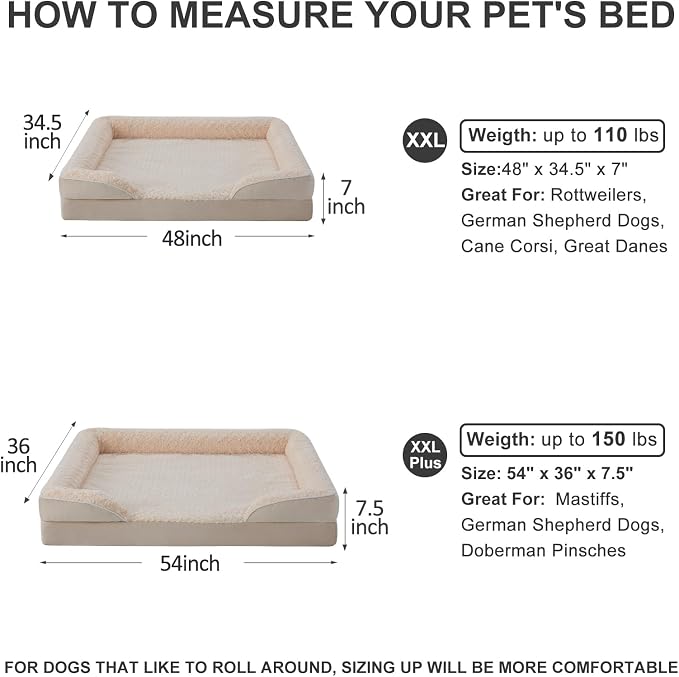WNPETHOME Dog Beds for Large Sized Dogs, Washable Orthopedic Dog Couch Sofa Bed with Waterproof Lining & Non-Skid Bottom for Pet Sleeping