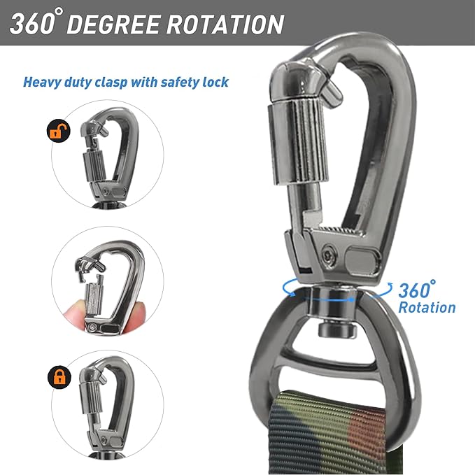 Hotsky Tactical Dog Leash Heavy Duty for Medium Large Dogs that Pull,4-6Ft Strong Bungee Shock Absorbing No Pull Dog Leash with Padded Double Handle and Car Seatbelt,CP