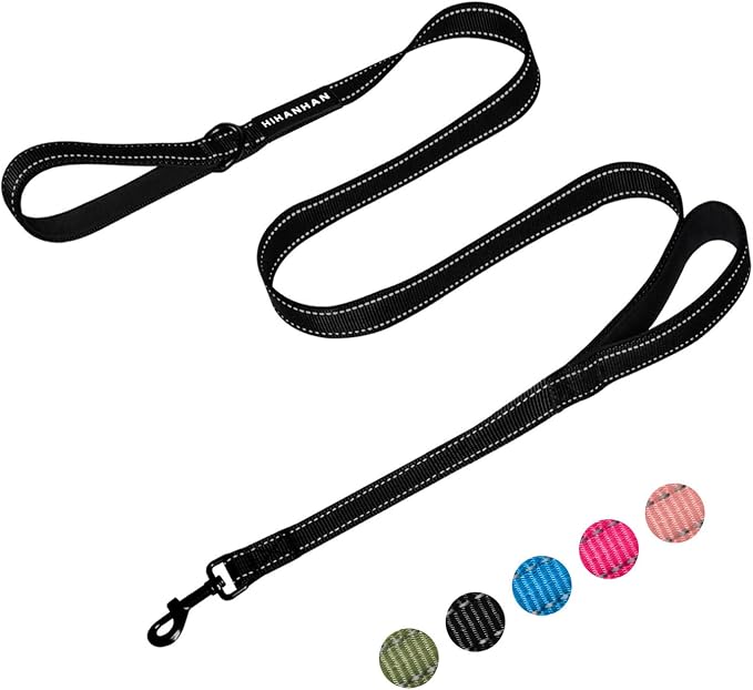 Reflective Dog Leash with Double Handle, Dog Leash 4 FT Long, Supports Medium and Large Dogs, Heavy Duty for Walking, Running, and Training, Black