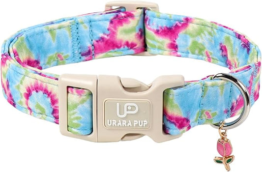 Summer Dog Collar, Personalized Cotton Dog Collar with Quick Release, Summer Tie-dye Collars for Small Medium Large Boys Dogs, Cute Durable Comfortable Pet Collars