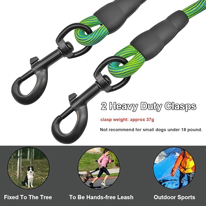 BTINESFUL 8ft Dog Tie-Out Long Tether Rope Leash, 12ft 20ft 30ft 50ft 75ft Dog Lead for Yard- Large Medium Dogs Outdoor Training, Playing, Camping, Backyard (Green, 8 Foot)