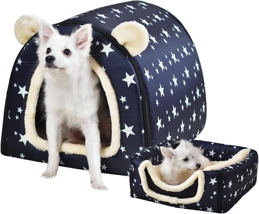 Dog Bed,2 Ways to Use,Indoor Pet House with Fluffy Mat,Removable and Washable Cover,Splash-Proof House and Non-Slip Bottom,for Large Dogs(XL Star)