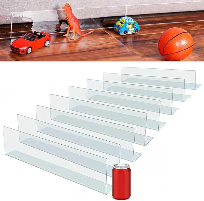 126'' Total Length Under Sofa Blocker – 8 Pack, 4.7'' H x 15.8'' Each, Adjustable Clear Couch Gap Bumper, Strong Adhesive Toy Barrier to Stop Items from Going Under Sofa/Bed
