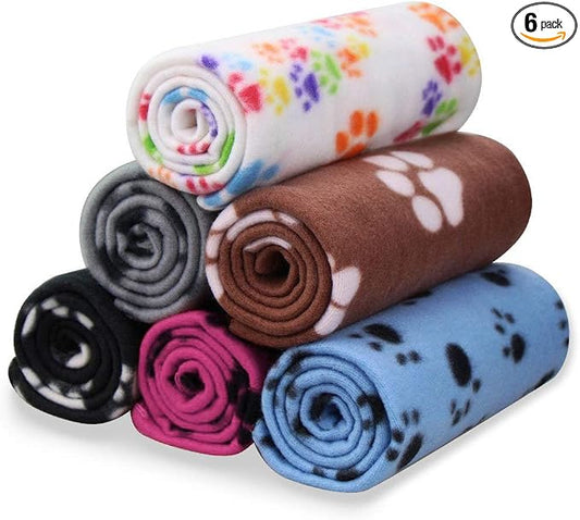 Comsmart Pet Blanket Dog Cat Soft Fleece Blankets Sleep Mat Pad Bed Cover with Paw Print for Kitten Puppy and Other Small Animals, 6 Pack of 39x31 Inches