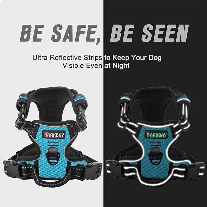 BARKBAY No Pull Dog Harness Front Clip Heavy Duty Reflective Easy Control Handle for Large Dog Walking(Blue,S)