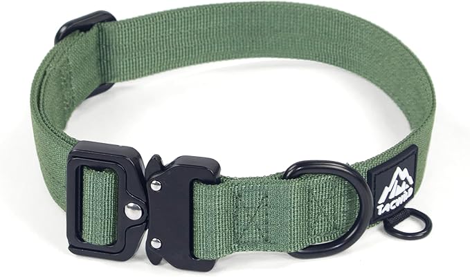 Heavy Duty Dog Collars for Medium and Large Dogs - Adjustable, Chew Proof Nylon Collar with Metal Quick Release Buckle and D-Ring for Dog Tags (Dark Green, XL)