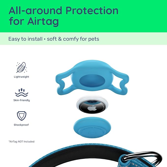 Airtag Dog Collar, Reflective Ultra-Durable Nylon Padded with QR Code Buckle & IP68 Waterproof Air Tag Holder Compatible for Apple AirTag, Comfortable for Small Medium Large Dogs (Blue, XS)