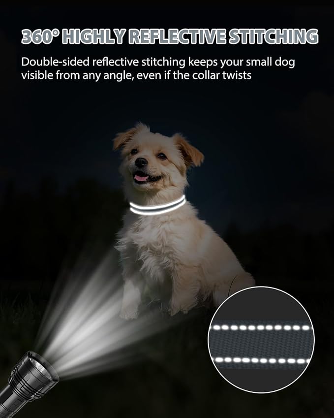 Joytale Small Dog Collar, Durable Double-Sided Reflective Nylon Collar for Night Safety, Adjustable Quick-Release for Active Breeds, Gray, S (3/4" Width)