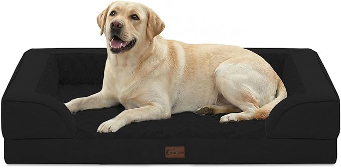 Orthopedic Dog Beds for Extra Large Sized Dogs 45x35 Inch, XL Waterproof Egg Crate Foam Dog Sofa Bed with Removable Washable Cover Big Pet Couch with Bolster & Non-Slip Bottom, Black