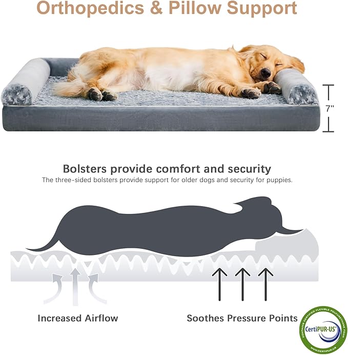 BFPETHOME Orthopedic Washable Dog Beds Large Sized Senior Dog for Comfy Sleeping with Removable Cover, Waterproof Big Soft Pet Couch Bed for Dogs Rerlax