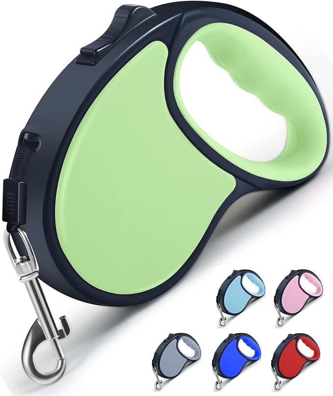 Retractable Dog Leash,[Strong Nylon Tape][One-Handed One Button Lock] for Small Medium Dogs and Cats,16ft Pet Walking Leash with 360°Tangle-Free Design,Anti-Slip Handle,Gift Package (Light Green)