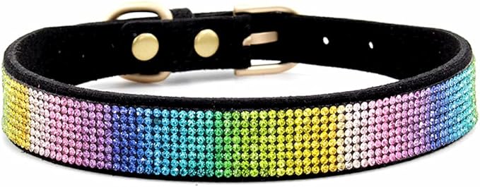 Rhinestone Dog Collar, Cute Dazzling Sparkling Soft Suede Leather Dog Cat Rhinestone Collar Crystal Diamond Pet Dog Puppy Collar (XXS, Black-3)