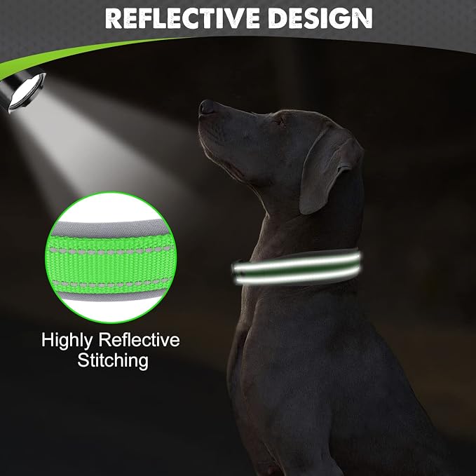 Joytale Dog Collar for Extra Large Dogs, Neoprene Padded and Adjustable, Reflective Wide Heavy Duty Pet Collars with Durable Metal Belt Buckle for Walking, Green, XL