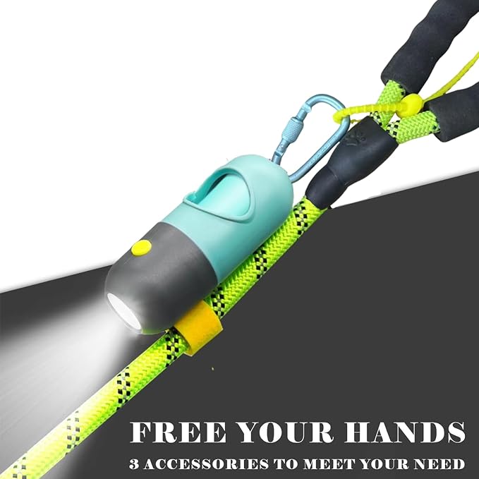 Dog Poop Bag Holder with LED Flashlight for Night Walks,Silicone Tether & Panda Pattern Clip for Used Bags, Hands-Free Metal Leash Carabiner, Includes 15 Scented Waste Bags (Crystal Blue)