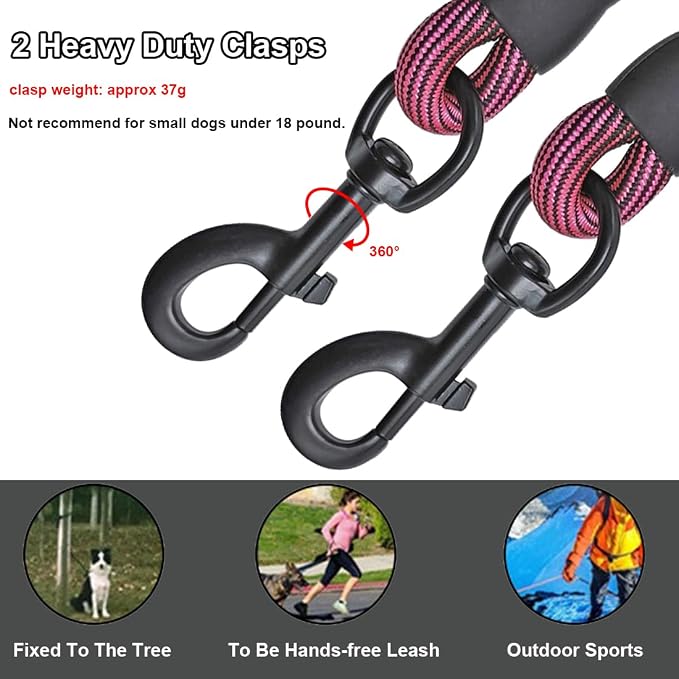 BTINESFUL 8ft 12ft 20ft 30ft 50ft 75ft Dog Tie Out Rope Leash, Long Tether Outdoor Yard Leash, Large Medium Dogs Training, Playing, Camping, Backyard Dog Lead (50 Foot, Pink Black)