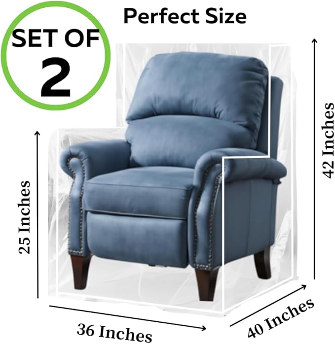 Evelots Clear Plastic Recliner Cover -2 Pack- Thick Heavy Duty Vinyl Armchair Cover for Protection Against Cat & Dog Clawing - Stain & Dust Protector - Waterproof Slipcover for Moving & Storage