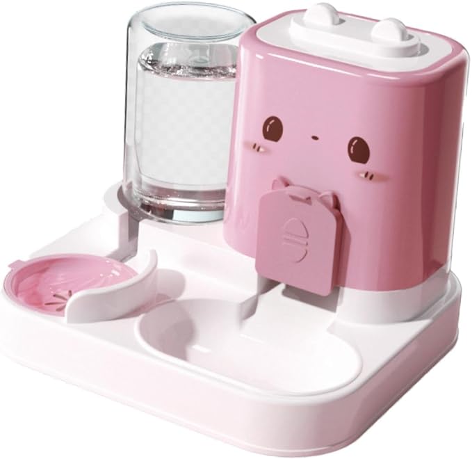 Baoblaze 2 in 1 Automatic Pet Feeder Removable Drinking Household Supplies Water Dispenser Pet Feeding Bowl for Small Dogs Kitten Puppy Bunny Animals, Pink