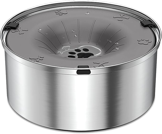SCHITEC Dog Water Bowl No Spill 101oz / 3L Slow Drinking Anti-Splash Stainless Steel Dog Bowl with Floating Disk, Spill Proof Pet Travel Water Dispenser for Sloppy Messy Drinkers(Gray)