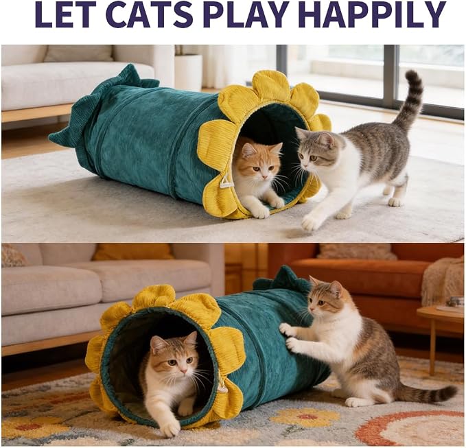 Cat Tunnel with Hanging Toys, Cat Toys Kitten Toys Assorted, Indoor Activity Center for Cats and Kittens, 10 x 22 inches (Blue & Green)