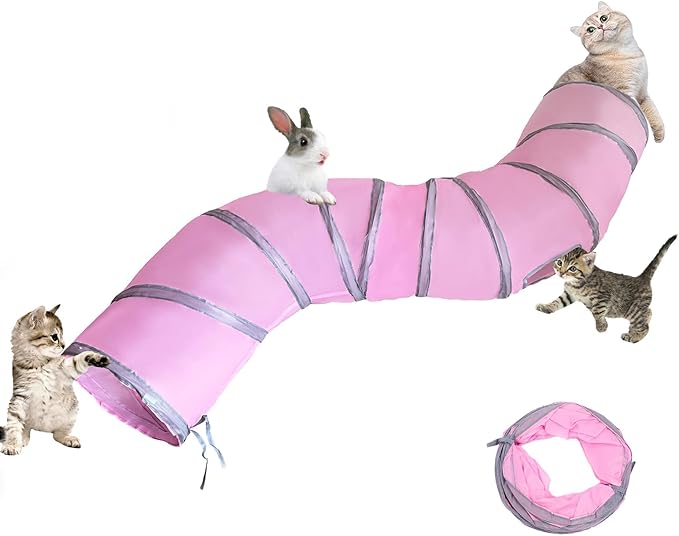 2-Way Collapsible Cat Tunnel Tube Toy Pink — Interactive Play Tunnel with Peek Hole for Indoor Cats, Kittens, Puppies & Rabbits | Hours of Fun & Exercise