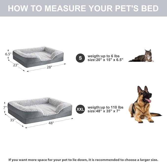 LEXTRO Orthopedic Dog Bed for Large Dogs, Egg Crate Foam Bed for Large Dogs, Equipped with Removable Waterproof Pillow Cover and Anti-Slip Bottom, Pet Bed