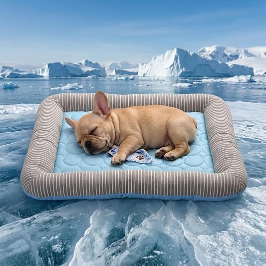 Dog Cooling Bed Summer Sleeping Cool Ice Silk Bed for Small, Medium, Large Dogs & Cats Breathable Washable Pet Beds with Non-Slip Bottom Blue (Blue Mat, Medium)