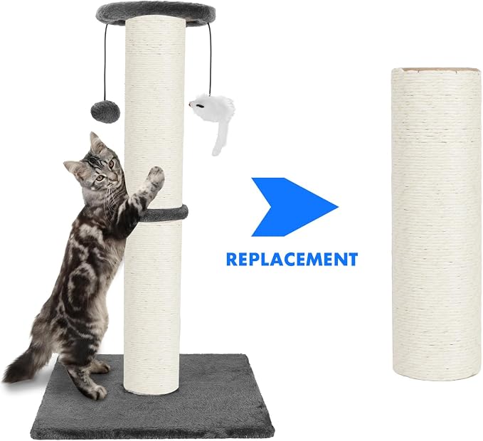 PowerKing Thick Natural Sisal Replacement Scratching Post,15.7" Length, 4.5" Thick, 2Pcs M8 Cat Scratch Post Refill Poles, Ideal for Refurbishment, Includes Screws, White